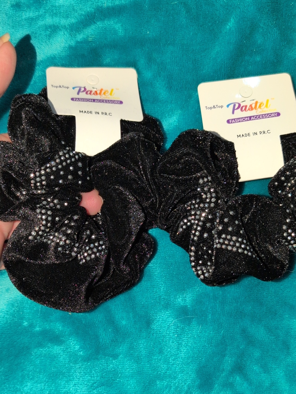 Pastels Black Velvet Rhinestone Hair Scrunchie